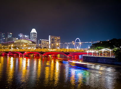 body of water near bridge during nighttime thumbnail