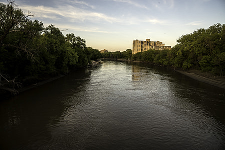River around sunset on the bridge in Winnipeg thumbnail