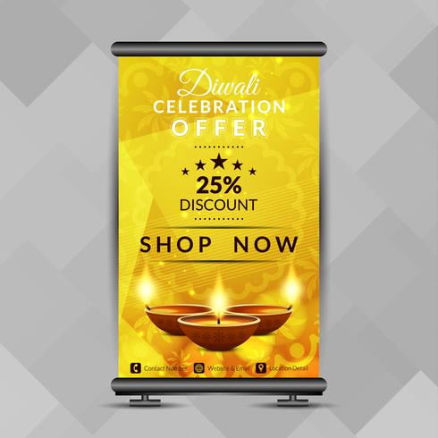 Abstract Stylish Happy Diwali Roll Up Banner Design Template Eps