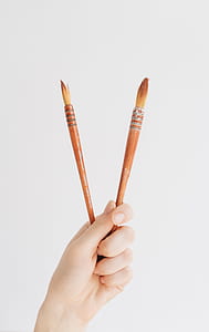 person holding two brown paint brushes thumbnail