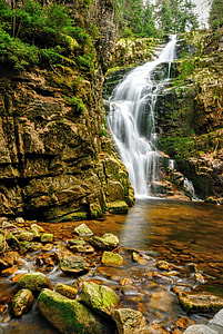 waterfalls under cloudy sky at daytime thumbnail