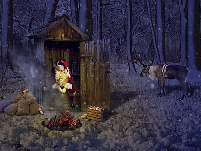 Santa Clause inside shed near bonfire thumbnail