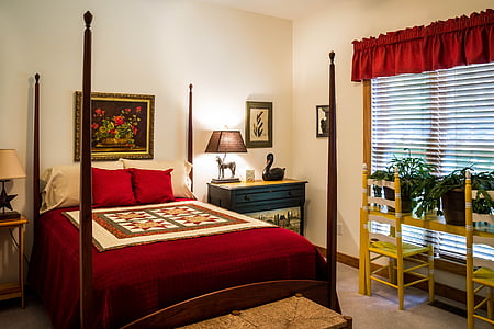 brown wooden 4-poster bed framed thumbnail