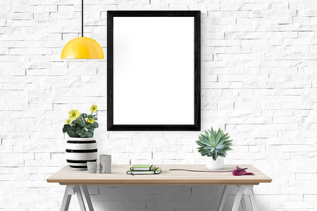 black wooden framed wall decor with table thumbnail