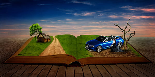 open book with tree and blue car thumbnail