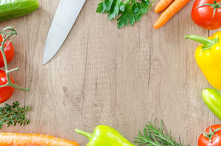 silver kitchen knife and assorted vegetables thumbnail