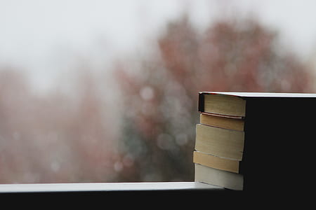 pile of books on window thumbnail