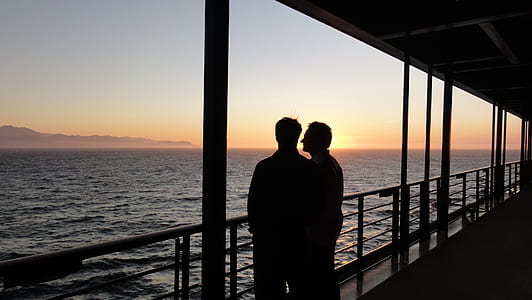 sunset, sunrise, silhouettes, cruise ship thumbnail
