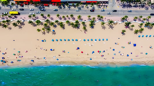 birds eye photography of vehicle near seashore thumbnail