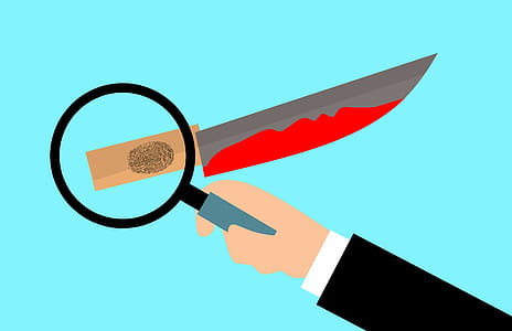 Illustration of examination of a crime scene. Looking at the evidence. thumbnail