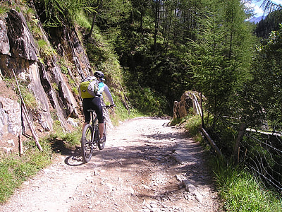 man ride on bicycle moving near green leafed trees thumbnail