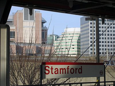 View of Downtown Stamford from under a bridge thumbnail