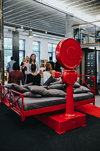 Beds and pillows at an exhibition thumbnail