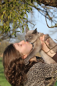 woman kissing the gray cat thumbnail