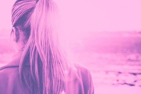 Girl Turned Back in Violet Duotone thumbnail