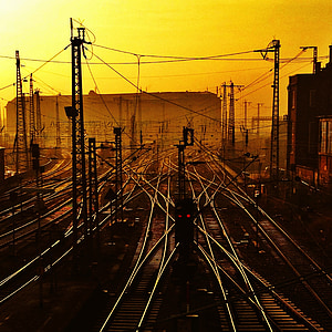 aerial view of train rails during golden hour thumbnail