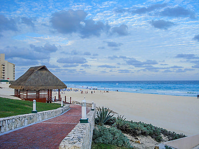 Beach, sky, and clouds and scenery in Cancun, Mexico thumbnail