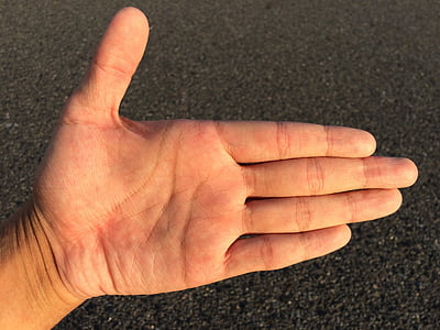 person showing left hand thumbnail