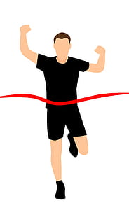 Man running across a finish line tape thumbnail