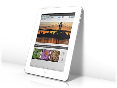 white iPad showing golden gate bridge thumbnail