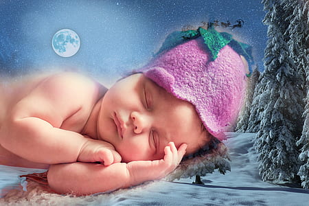 sleeping baby with moon background illustration thumbnail