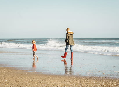 woman and girl walking by the sea thumbnail