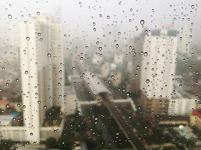 shallow focus photography of water droplets on glass panel thumbnail