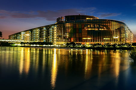 lighted building during dawn thumbnail