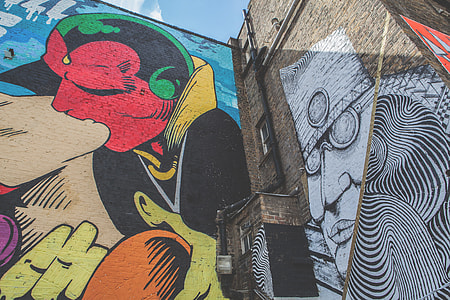Wide angle shot of a large street art mural captured in Shoreditch, East London with a Canon DSLR thumbnail