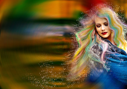 time-lapse photography of green and blonde haired woman wearing blue top thumbnail
