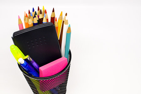assorted-color colored pencils on black mesh can thumbnail