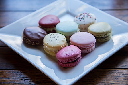 Macaroons Served on White Ceramic Plate thumbnail