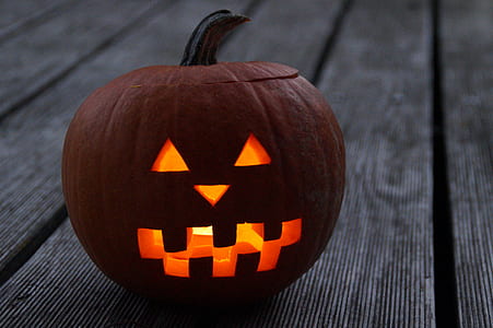 turned-on LED light of pumpkin on floor thumbnail