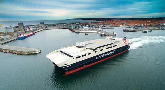 Large Ship coming into Roenne Harbor, Denmark thumbnail