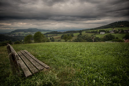 bench, nature, sky, clouds thumbnail