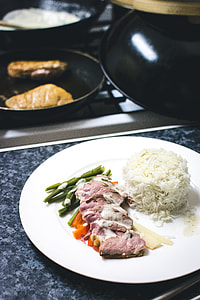 Medium duck breast with vegetables and rice thumbnail