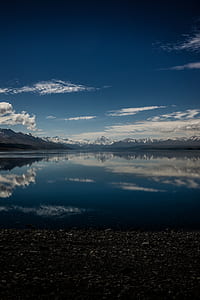body of water in front of snow-covered mountain thumbnail