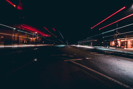 dark, night, city, lights, street, road thumbnail