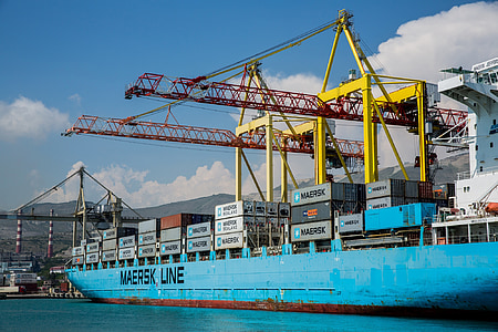 blue Maersk Line ship on body of water thumbnail