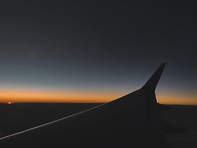 horizon, sunset, sunrise, plane, airplane, wing thumbnail