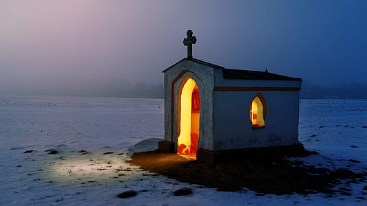 white and gray lighted cathedral at night tie thumbnail