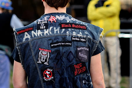 assorted patches on denim vest thumbnail