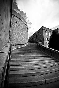 graycale photography of concrete staircases thumbnail