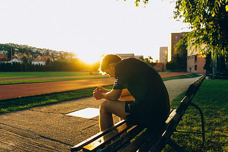 bench, light, sunset, person thumbnail