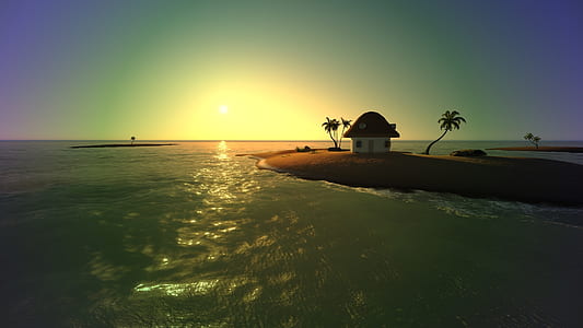 house on island surrounded by water thumbnail