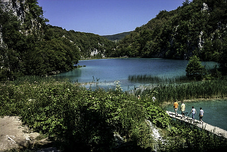 Walking on wooden footbridges at Plitvice Lakes National Park, Croatia thumbnail