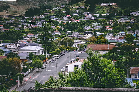 Birds Eye View Photography of Cars on Street Between Houses thumbnail