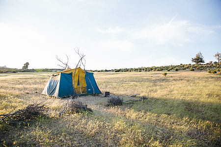 blue and yellow dome tent thumbnail
