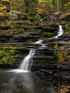 Factory Falls - as viewed at the bottom of the lower falls - is one of three main waterfalls at George W. Childs Recreation Site in Dingmans Ferry, PA, within the Delaware water Gap National Recreation. thumbnail