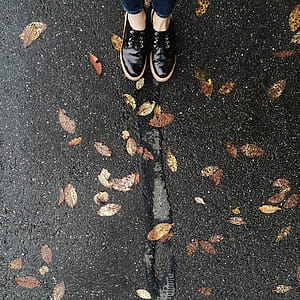 Person Wearing Black Low-top Shoes Standing Concrete Pavement thumbnail